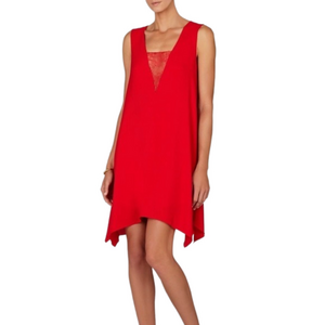 BCBG Max Azria Women’s Sleeveless Red A-Line Dress Lace V-Neck Detail Size XXS